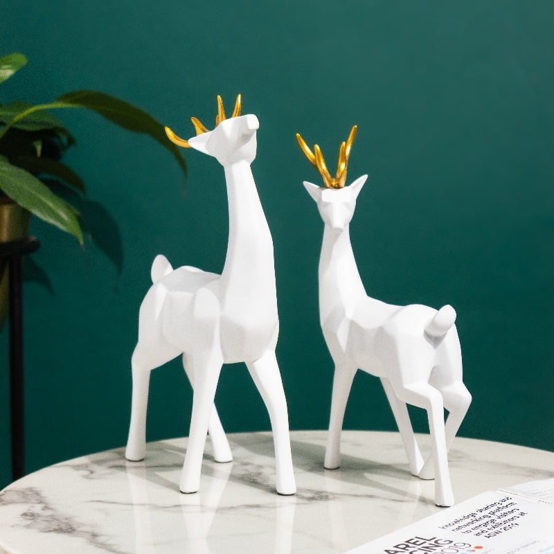 Geometrical Deer Figurines White & Gold (Set of 2)